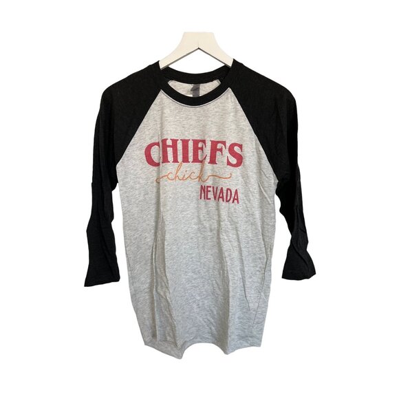Custom Chiefs Chick Nevada Raglan Baseball Tee Heather Grey W/ Black Sleeves - Picture 1 of 3
